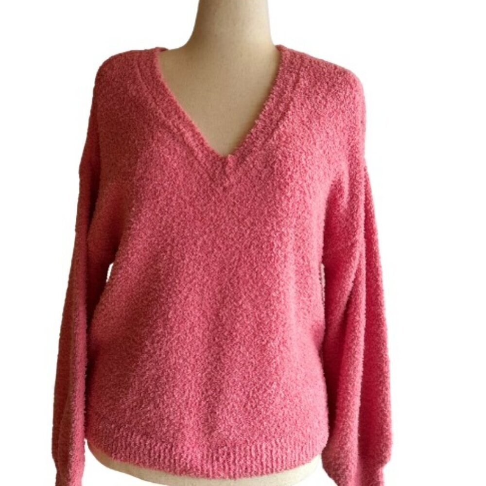 NWT SANCTUARY Fuzzy V Neck Pullover Sweater Women's Large, 12/14 Strawberry